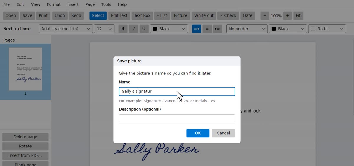 Saving a snipped signature in the image gallery